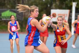 Amber Angel in full flight during Pyramid Hill's round three clash against Marong. The Bulldogs will take on Mitiamo this weekend in a battle of the LVFNL's current top two teams. Picture by Darren Howe