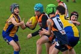 Under-12 footy clash between Golden Square and Maiden Gully YCW. Picture by Enzo Tomasiello