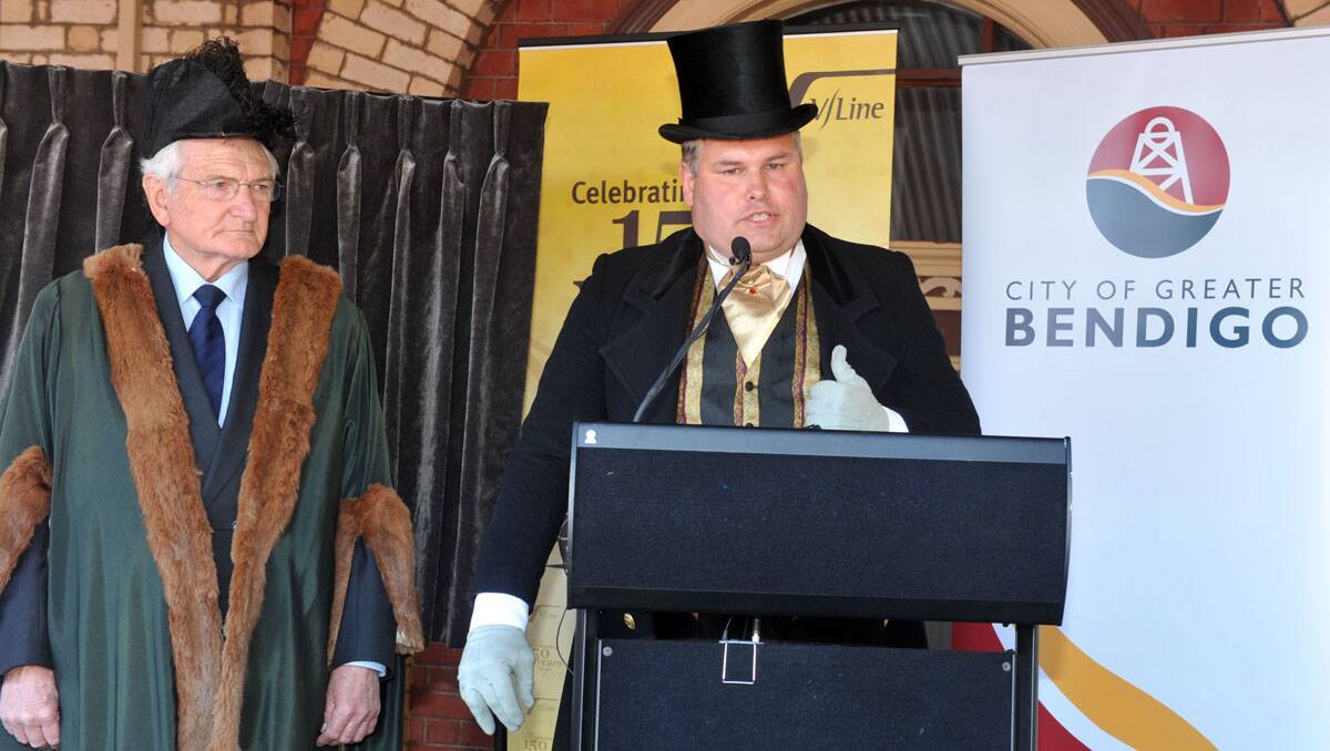 150 years of rail celebrations. Mayor Alec Sandner and Darren Wright as Sir Henry Barclay at the official opening ceremony. Picture: Julie Hough