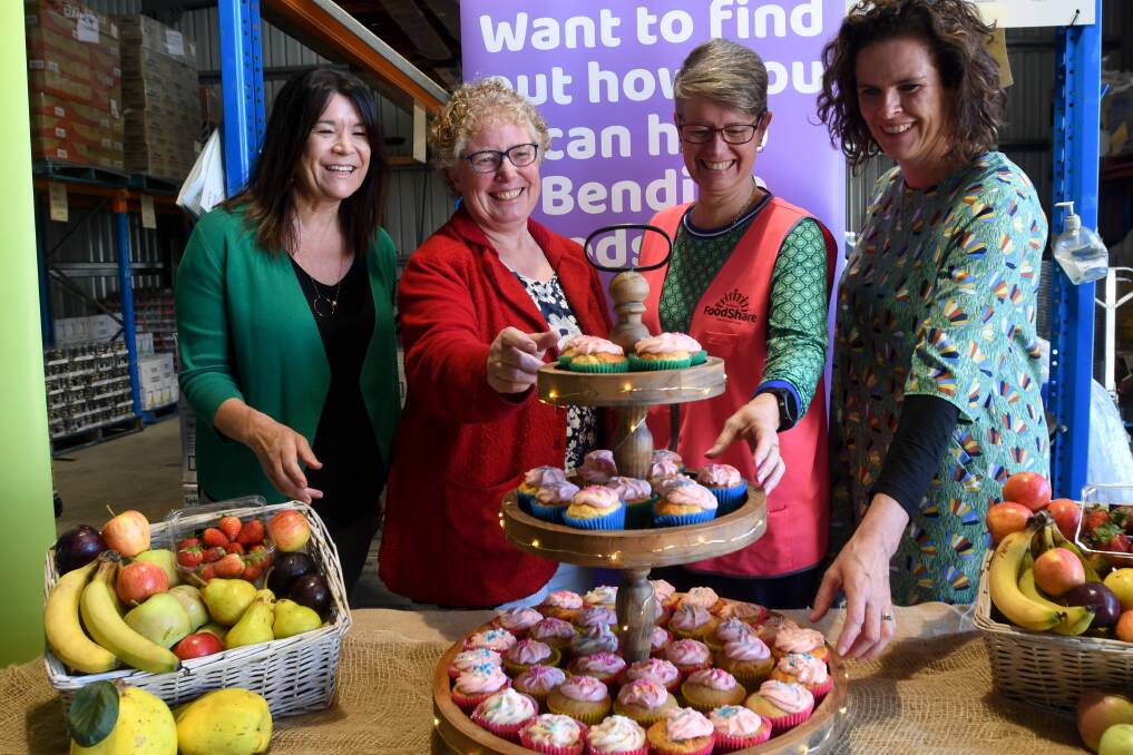 Michelle Murphy, Cathy Steele, Annie Constable and Bridget Bentley at Bendigo Foodshare's 10th birthday celebrations. Picture by Noni Hyett