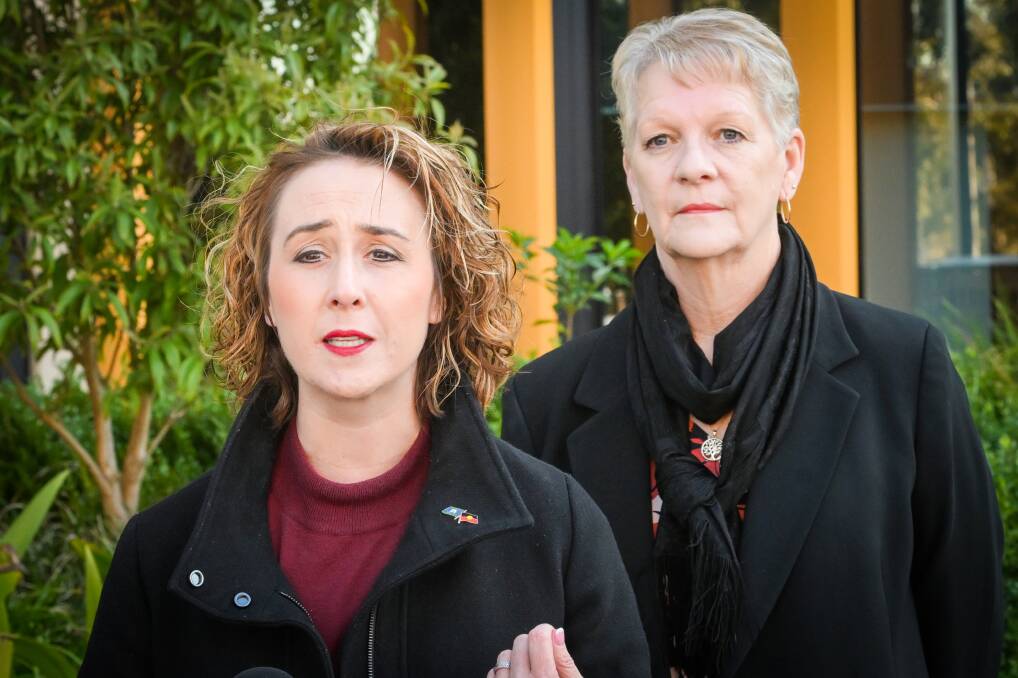 Mental health minister Gabrielle Williams and Bendigo West MP Maree Edwards at Bendigo Health. Picture by Darren Howe