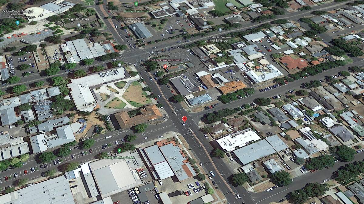 The person was hit by a car at the intersection of Chapel and Hargreaves streets in Bendigo. Picture from Google Earth