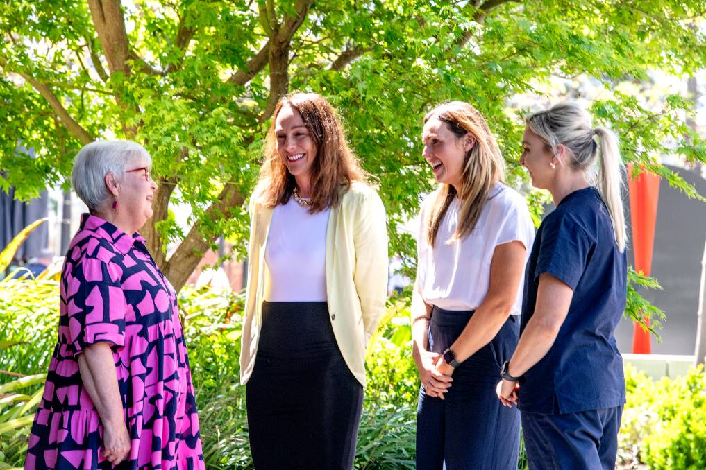 Cancer patient Sheryl Taylor, Connect Psych chief executives Sasha Milinkovic and Dr Natalie Flatt, and Cancer Centre Wellness coordinator Jenna Sing. Photo by Kate Monotti/Bendigo Health