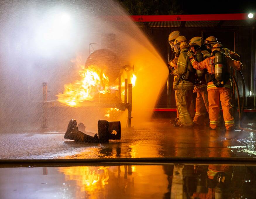 The brigades fought a fire from a gas tank. Picture by Peter Weaving of Sutton Grange and Myrtle Creek Fire Brigade