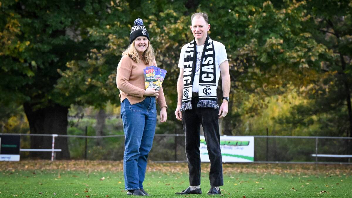 Castlemaine Football Club secretary Georgina Banks and Theatre Royal's Tim Heath at Camp Reserve where Live at the Camp will be held this weekend. Picture by Darren Howe