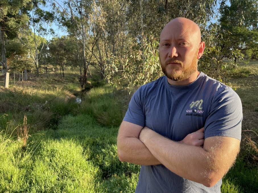 Mick Allen overlooks a blocked up Back Creek near his property in Epsom/Huntly in February 2024. Picture by David Chapman