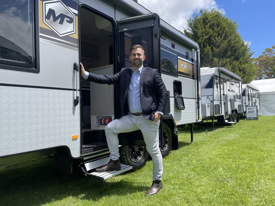 Caravan Industry Victorian general manager of operations Daniel Sahlberg among the Masterpiece caravans which are part of this weekend's Leisurefest event in Bendigo. Picture by David Chapman.