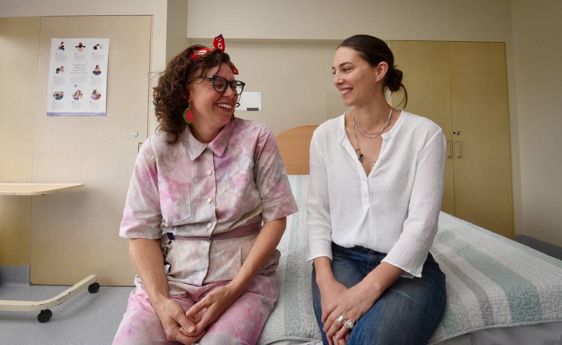 Midwife Maegan Kendall with mother Danielle Nault reflect on the personalised care offered at Dhelkaya Health. Picture by Darren Howe
