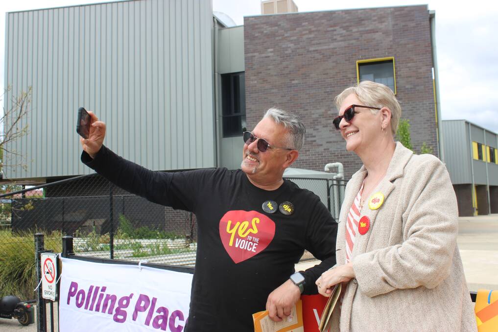 DJAARA CEO Rodney Carter and member for Bendigo West Maree Edwards pose for a selfie at Golden Square. Picture by Jenny Denton