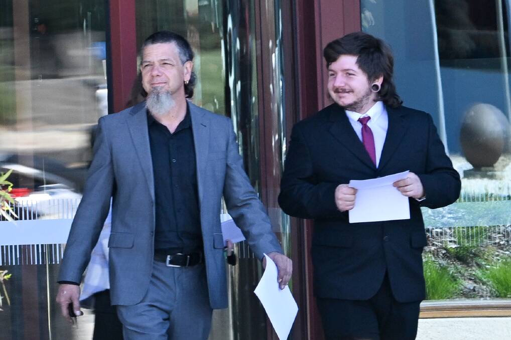 Frank and Antonio Guarneri leave Bendigo Law Courts after a 2023 appearance.