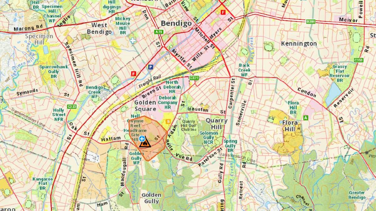 Vic Emergency map showing the area affected by the fire.
