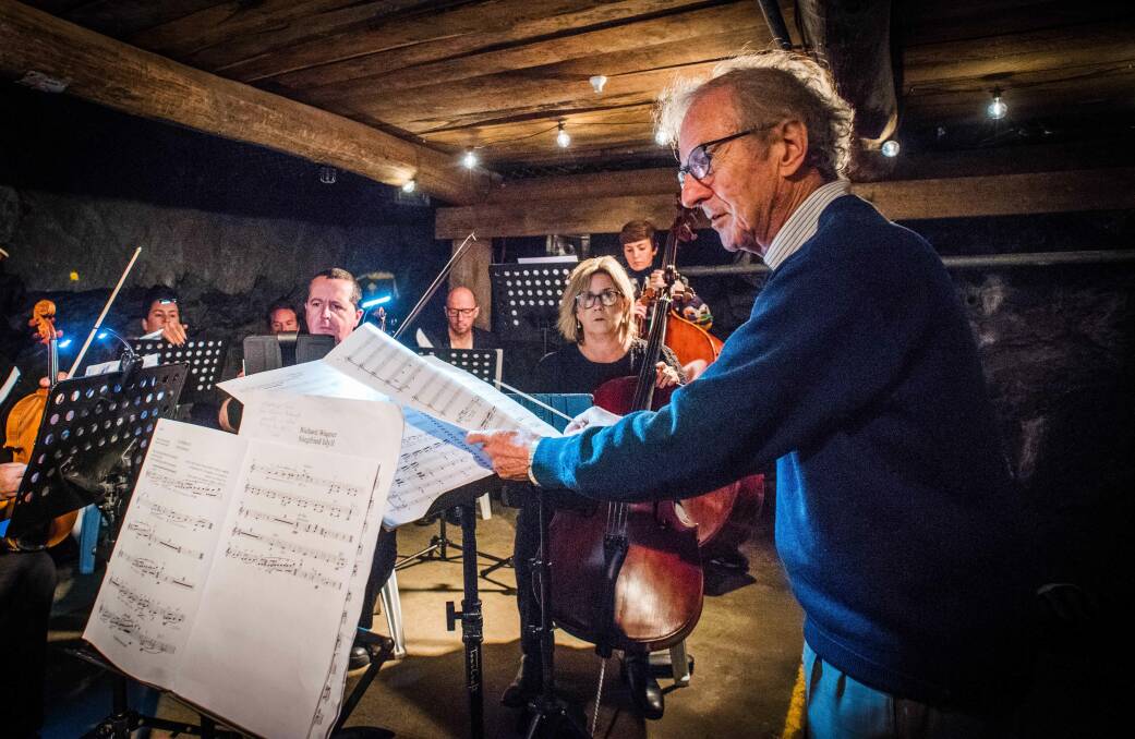 Conductor Anthony Negus runs the 13-piece chamber orchestra through a sound check in preparation for the first underground performance of Siegfried Idyll on Saturday night. Picture by Brendan McCarthy