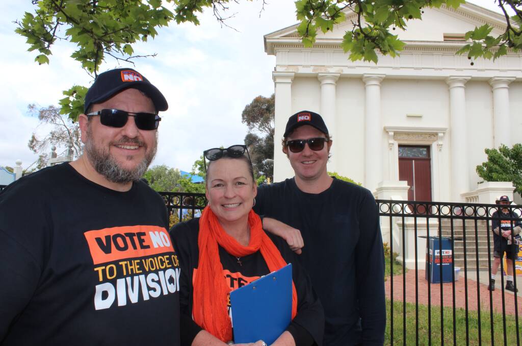 "No" campaigners Ben Mihail, Kylie Rogers and Ashley Scholes at Eaglehawk. Picture by Jenny Denton