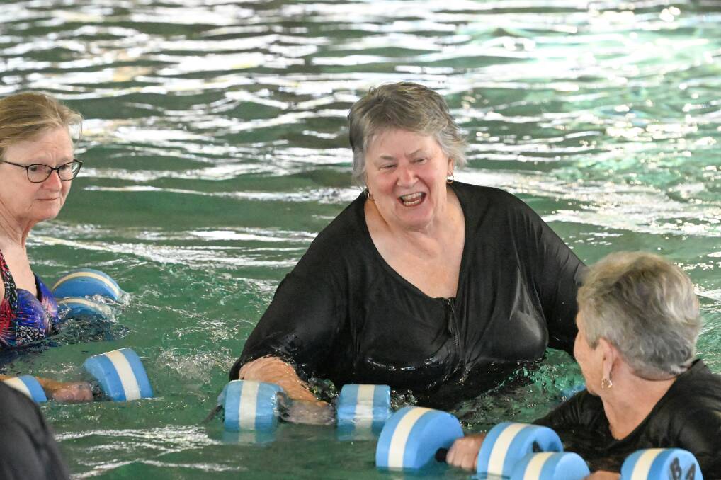 Leanne Lloyd, with Jenn White and Joy Masters, taking part in a session in the Eaglehawk pool. Picture by Darren Howe