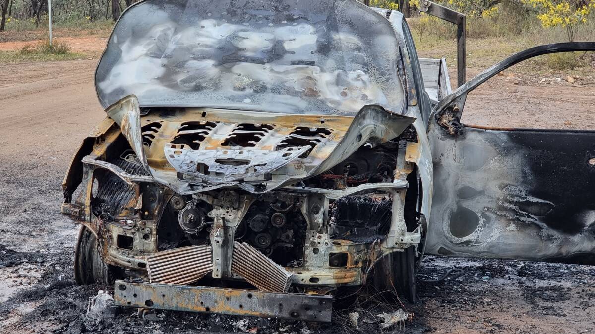 The police investigation into a white Toyota utility vehicle found alight and dumped near Eaglehawk bushland is ongoing. Picture by Lucy Williams 
