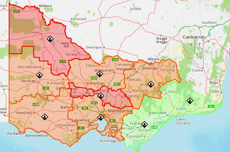 Thunderstorm asthma warnings for more than half the state of Victoria. Picture by Vic Emergency 
