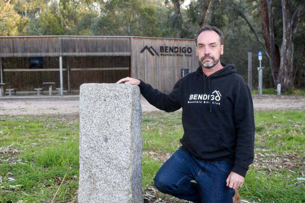 Bendigo Mountain Bike Club president Stuart MacGregor said he was left disheartened and upset after a tribute to Jason Lowndes was defaced and stolen. Picture by Noni Hyett