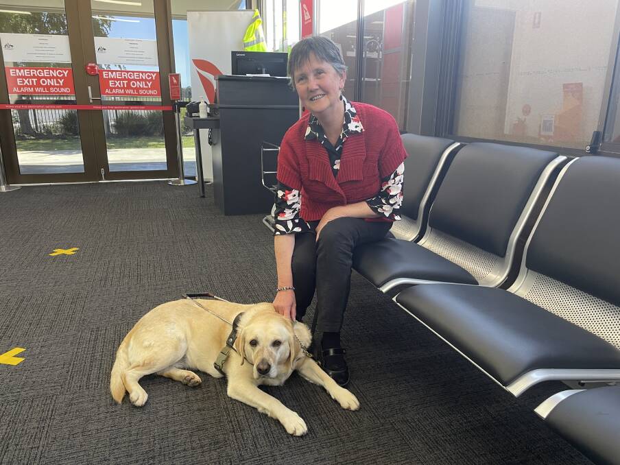 Suzanne Gould and her guide dog Avis at the Bendigo Airport last week. Picture by Jonathon Magrath