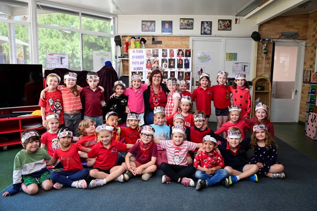 Ms Spillman with her kindergarten group. Picture by Brendan McCarthy