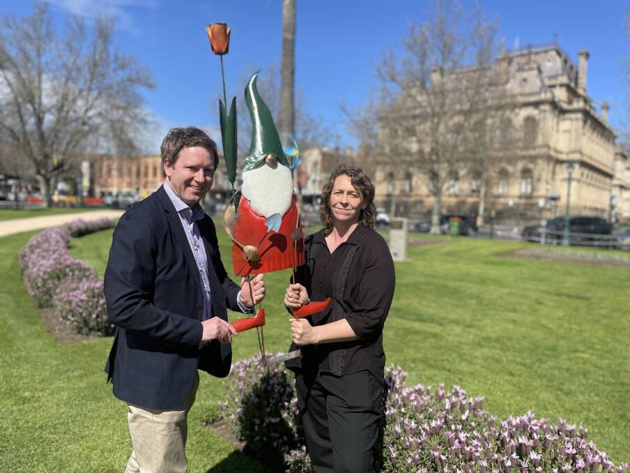 Twelve gnomes have been hidden across four Greater Bendigo gardens as part of a host of family-friendly events this spring. Picture by Jonathon Magrath