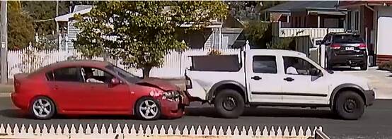 A red Mazda 3 and white ute police believe were involved in an assault on New Years Eve. Picture supplied.