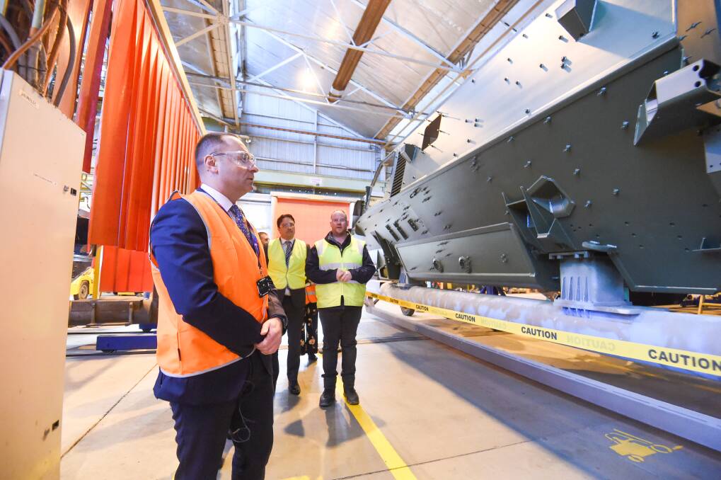 Ukrainian ambassador to Australia Vasyl Myroshnychenko toured Bendigo's Thales facility, where Bushmasters are made. Picture by Darren Howe.