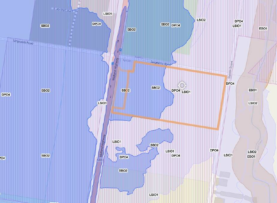 The proposed site of the school shown in orange, with part of it in a Land Subject to Inundation (LSO1) overlay. Image by City of Greater Bendigo