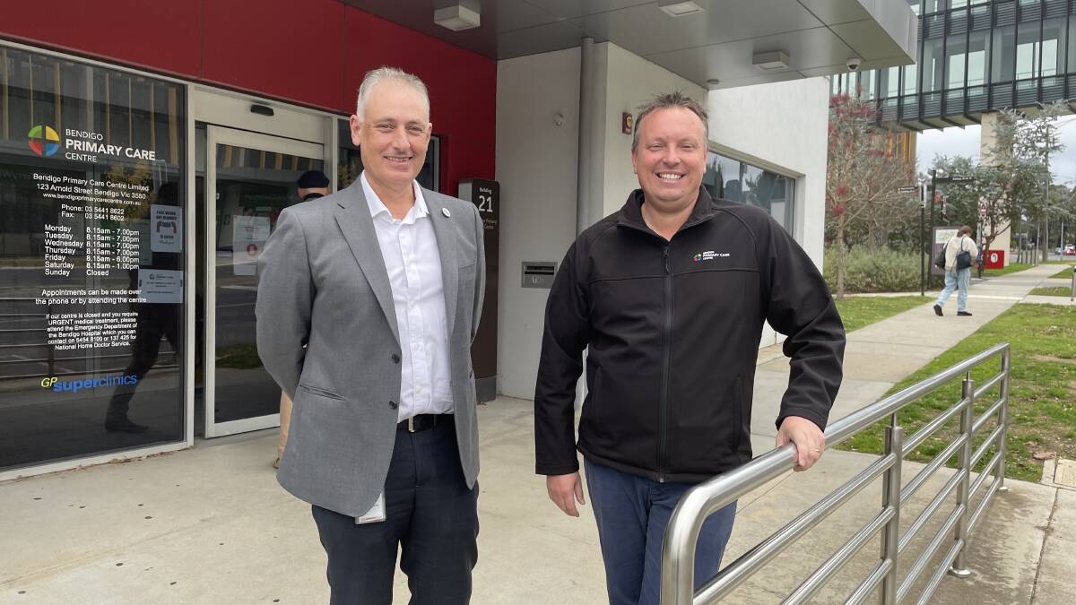 Bendigo Primary Care Centre chairperson Chris Holmes and acting general manager Callum Wright have welcomed new bulk-billing incentives. Picture by Jonathon Magrath