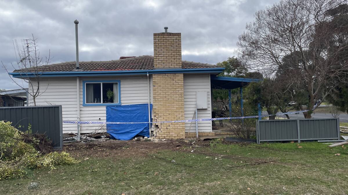 A house in Kangaroo Flat was damaged after a stolen car allegedly crashed into it. Picture by Jonathon Magrath