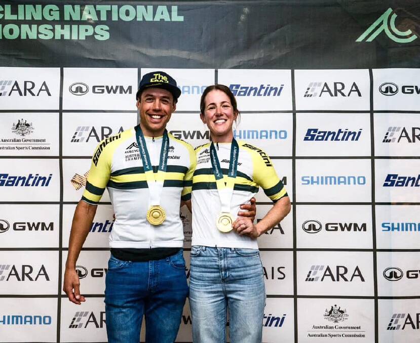 Sherwell (right) and Elite Men's Gravel Champion Brendan Johnston. Picture by Bendigo and District Cycling Club Facebook page 
