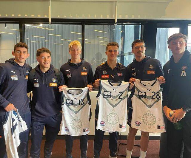 Bendigo Pioneers under-18 National Championships representative players (left) Connor Evans (Vic Country), Lachie Hogan (Allies), Tobie Travaglia (Vic Country), Archer Day-Wicks (Vic Coutnry), James Barrat (Vic Country) and Jobe Shanahan (Allies). Picture by La Trobe Univeristy Bendigo Pioneers Facebook page