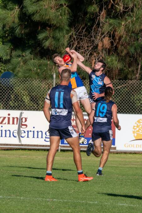 Burke takes a strong mark against Eaglehawk in round one. Picture by Enzo Tomasiello
