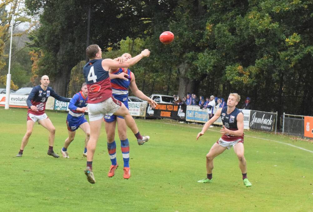 Cobi Maxted and debutant Boyd Nalder fight it out in the ruck. Picture of Kieran Iles
