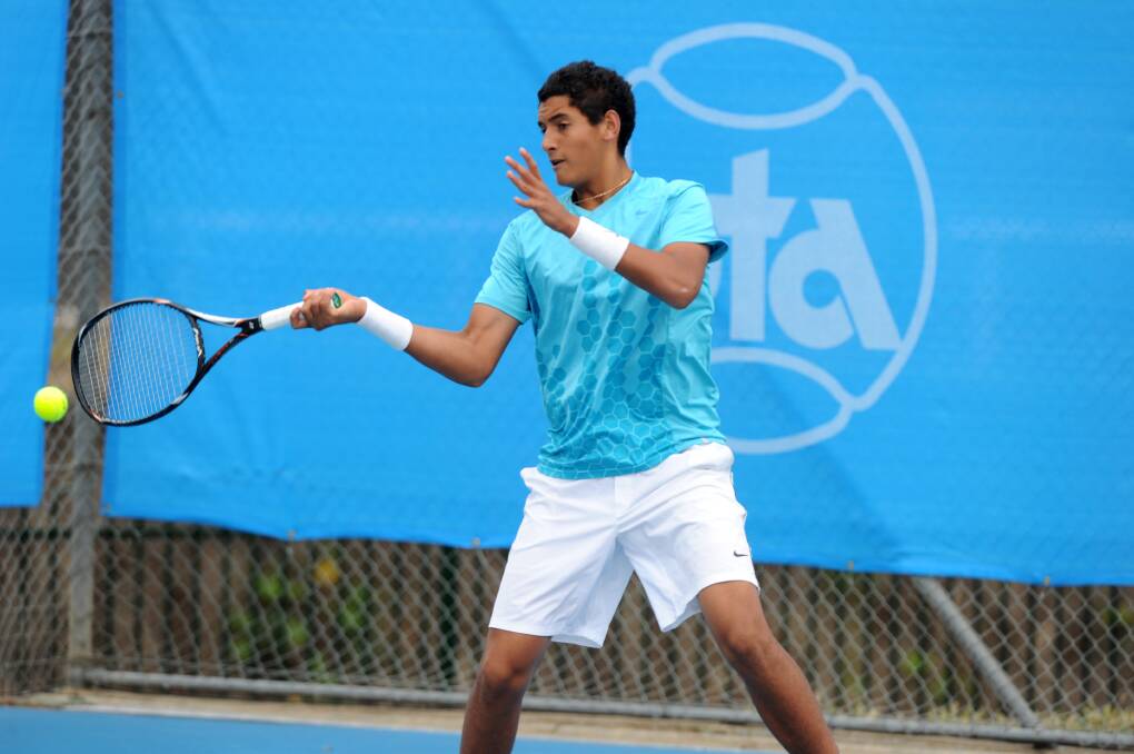 A young Nick Kyrgios hits the courts in Bendigo in 2012.