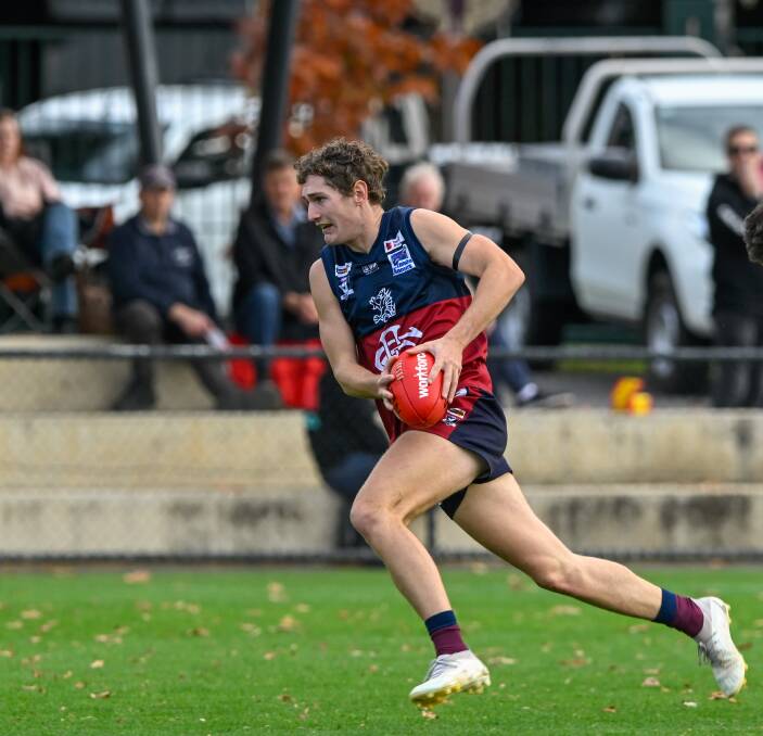 Lachlan Wright charges into goal against South Bendigo earlier this season. Picture by Enzo Tomasiello