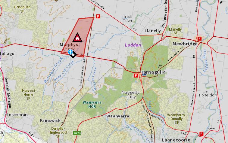The shelter indoors warning is for residents in the red area on the above map. Picture by VicEmergency 