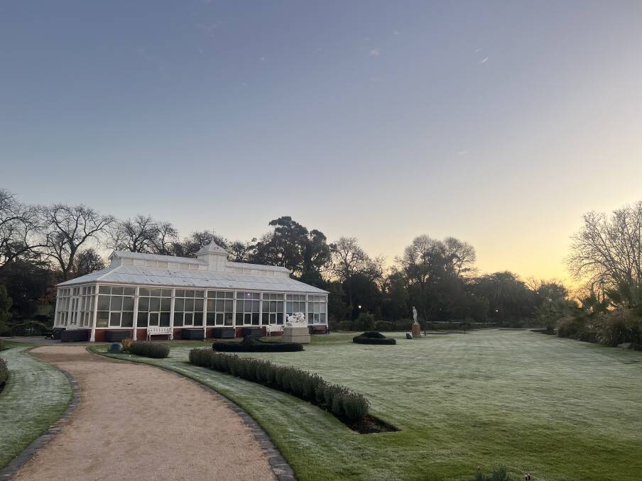 An icey conservatory at Rosalind Park as Bendigo experiences sub-zero temps. Picture by Gabriel Rule
