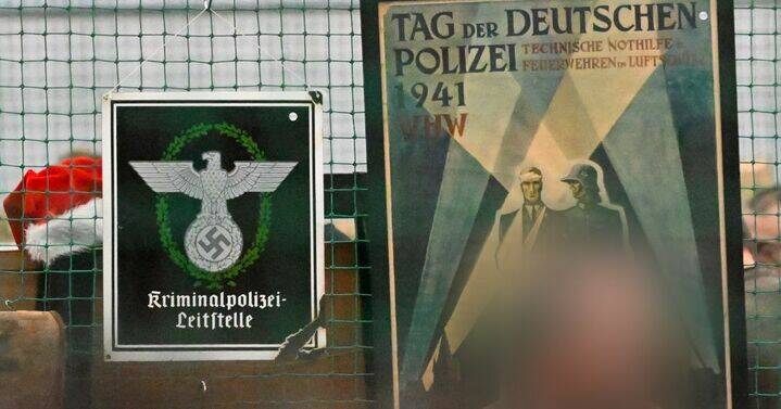 The Nazi memorabilia also includes posters aligned with the military police. 