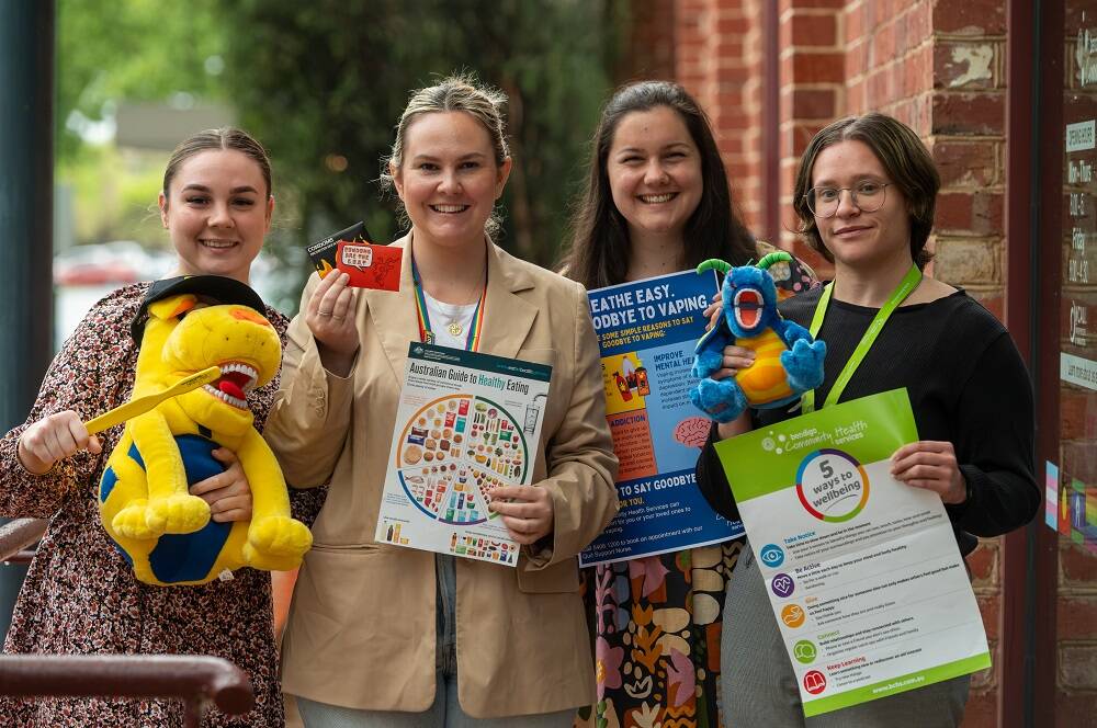 The BCHS Health Promotion team Steph, Siobhan, Ella and Sebastian are looking for new anti-vaping health resources. Picture supplied.