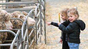 Willow and Harriette Coles at the Australian Sheep and Wool Show. Picture by Darren Howe