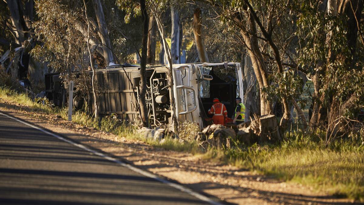 The bus crash near Avoca on October 14, 2017. The bus full of bowlers were returning from Mildura.