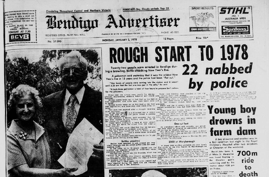 The front page of the Bendigo Advertiser, January 1, 1978.