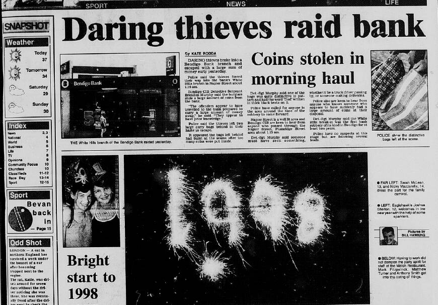 The front page of the Bendigo Advertiser, January 1, 1998.
