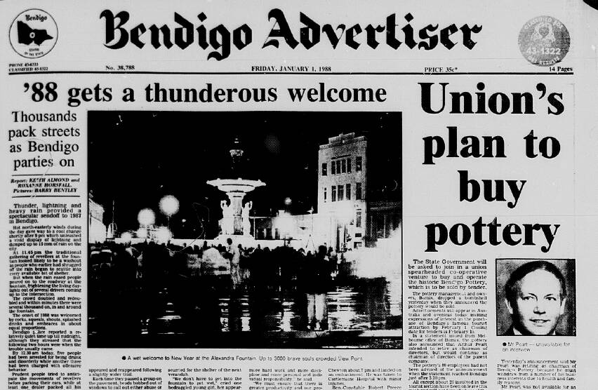 Page 1 of the Bendigo Advertiser, January 1, 1988.
