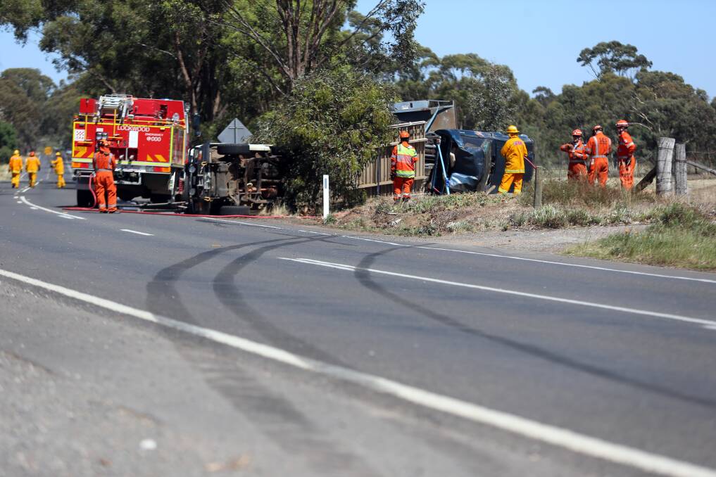 Emergency services respond to a single-car crash at Lockwood. Picture: GLENN DANIELS
