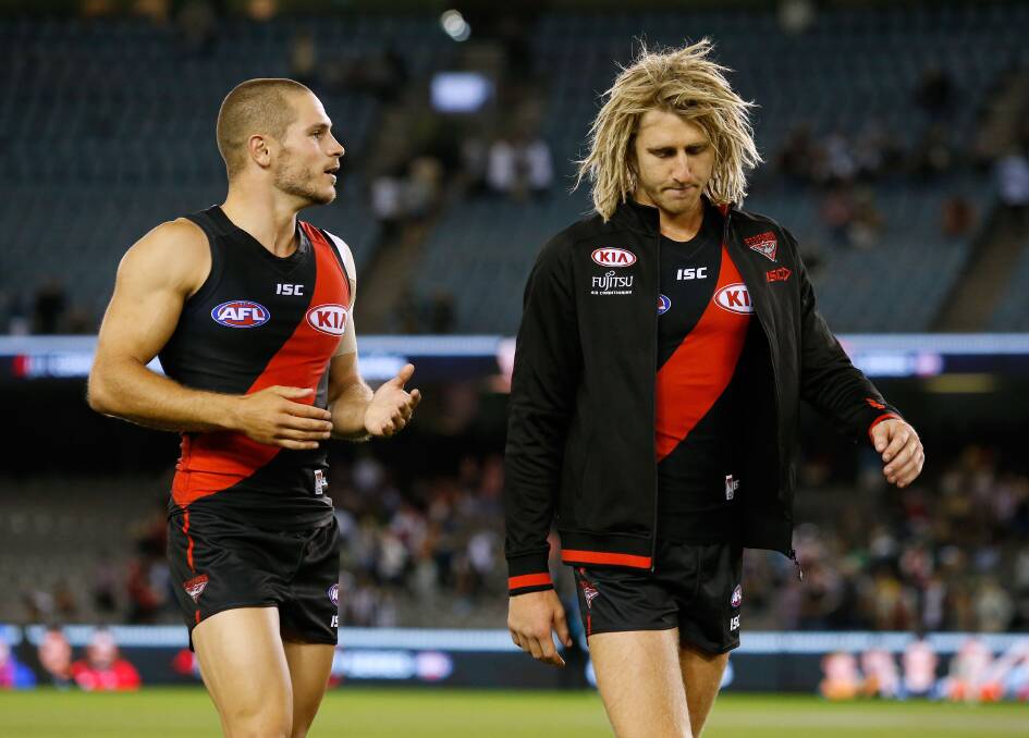 SET TO PLAY: David Zaharakis and new skipper Dyson Heppell are two of eight inclusions in Essendon's squad of 27 to play in Bendigo. Picture: GETTY IMAGES