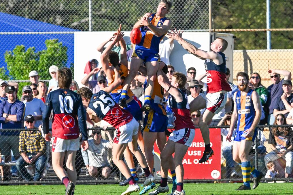 Hamish Morcom flies for a mark in this year's BFNL grand final. Picture by Darren Howe