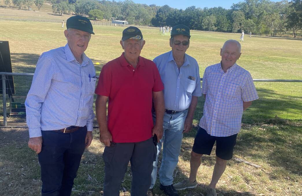 Tony Leahy, Frank Hill, Phil Anderson and Keith Chambers at Mia Mia Cricket Club's centenary celebrations last Saturday. Picture by Luke West