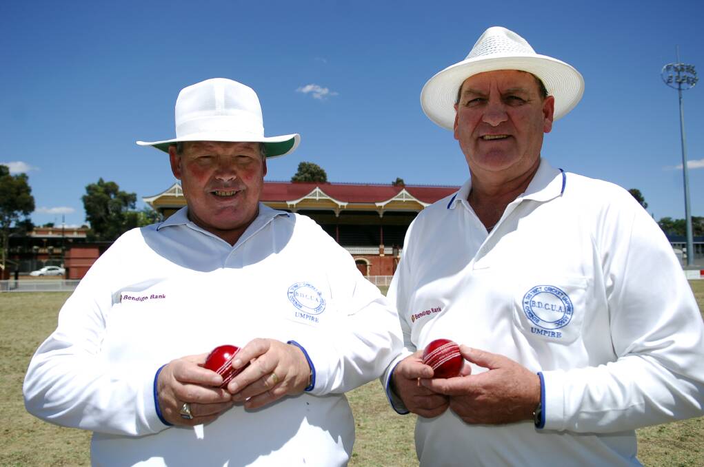 Umpires Gary Piggott and Max Taylor ahead of the Australian Country Cricket Championships in Mildura in January of 2007.