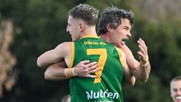 Colbinabbin's Nathan Basile (No.7) and Alex Van Ruiswyk. The Grasshoppers are of the form sides of the HDFNL with three rounds to play. Picture by Darren Howe
